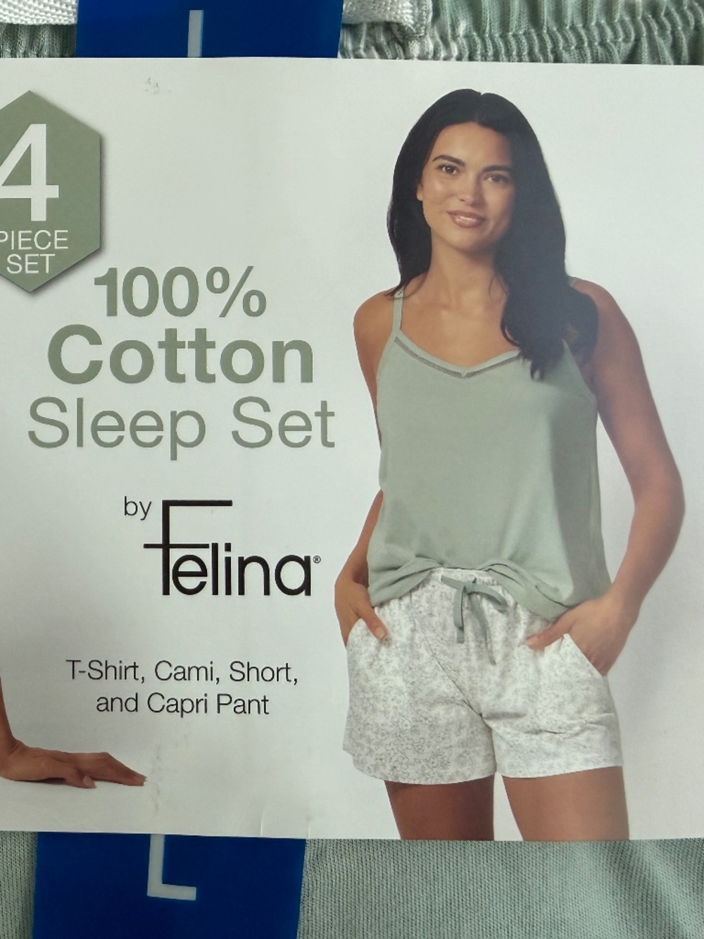 Felina 4 Piece Cotton Sleep Set Sage Green Ivory Pajama Set NWT Size L - Picture 3 of 5